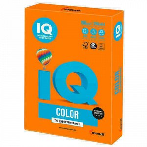 Бумага цветная IQ color, А4, 160 г/м2, 250 л., интенсив, оранжевая, OR43