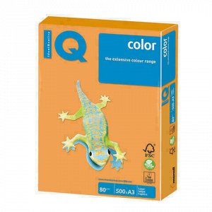 Бумага цветная IQ color БОЛЬШОЙ ФОРМАТ (297х420 мм), А3, 80 г/м, 500 л., неон, оранжевая, NEOOR