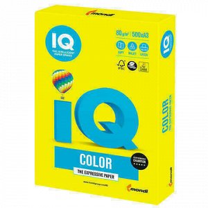 Бумага цветная IQ color БОЛЬШОЙ ФОРМАТ (297х420 мм), А3, 80 г/м2, 500 л., неон, желтая, NEOGB