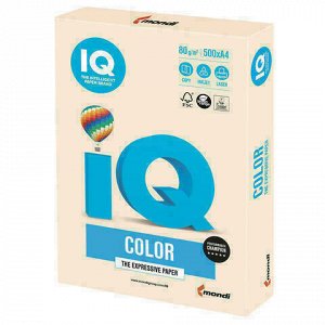 Бумага цветная IQ color, А4, 80 г/м2, 500 л., пастель, кремовая, CR20
