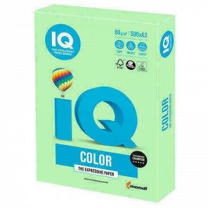 Бумага цветная IQ color БОЛЬШОЙ ФОРМАТ (297х420 мм), А3, 80 г/м2, 500 л., пастель, зеленая, MG28