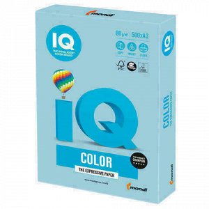 Бумага цветная IQ color БОЛЬШОЙ ФОРМАТ (297х420 мм), А3, 80 г/м2, 500 л., пастель, голубой лед, OBL70