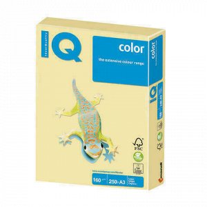 Бумага цветная IQ color БОЛЬШОЙ ФОРМАТ (297х420 мм), А3, 160 г/м2, 250 л., пастель, желтая, YE23