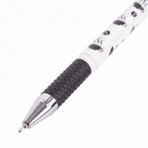 Ручка шариковая масляная с грипом BRAUBERG BLACK&amp;WHITE Coffee, СИНЯЯ, игольчатый узел 0,7 мм, линия письма 0,35 мм, 142957, OBP321