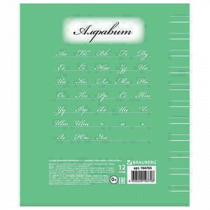 Тетрадь 12 л. BRAUBERG ЭКО "5-КА", узкая линия, обложка плотная мелованная бумага, ЗЕЛЕНАЯ, 104765