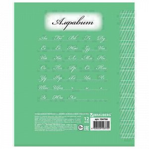 Тетрадь 12 л. BRAUBERG ЭКО "5-КА", частая косая линия, обложка плотная мелованная бумага, ЗЕЛЕНАЯ, 104766