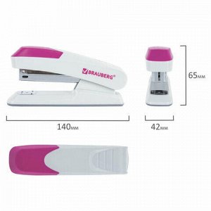 Степлер №24/6, 26/6 BRAUBERG "Delta", до 20 листов, с резиновой накладкой, серый, розовая вставка, 222557