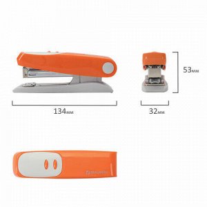 Степлер №24/6, 26/6 BRAUBERG "Germanium", до 20 листов, оранжевый, ГАРАНТИЯ 5 ЛЕТ, 226574