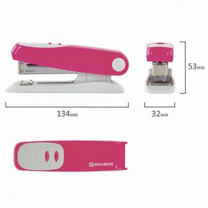 Степлер №24/6, 26/6 BRAUBERG &quot;Germanium&quot;, до 20 листов, розовый, ГАРАНТИЯ 5 ЛЕТ, 226575