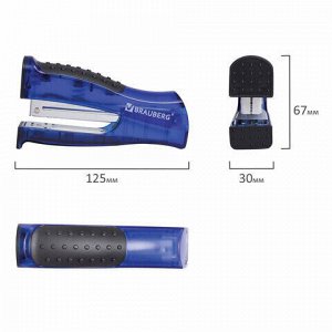Степлер №24/6, 26/6 BRAUBERG "VS-100", до 20 листов, с резиновой накладкой, черно-синий, 226864