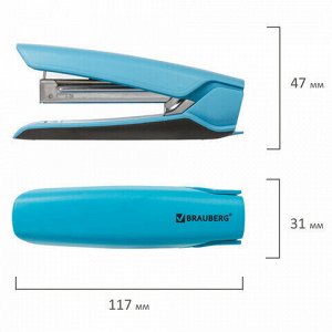 Степлер №10 BRAUBERG &quot;ULTRA&quot;, до 20 листов, с антистеплером, голубой, 228755