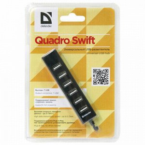 Хаб DEFENDER Quadro Swift, USB 2.0, 7 портов, черный, 83203