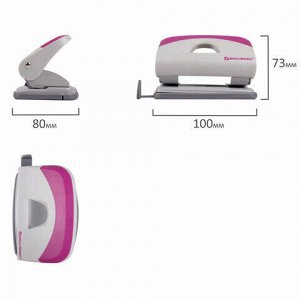 Дырокол BRAUBERG "Delta", до 20 листов, с резиновой накладкой, серый, розовая вставка, 222558