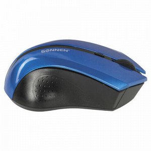 Мышь беспроводная SONNEN WM-250Bl, USB, 1600 dpi, 3 кнопки + 1 колесо-кнопка, оптическая, синяя, 512644