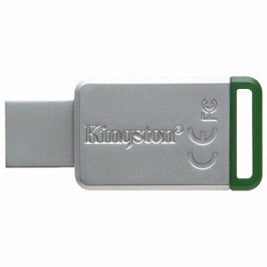 Флеш-диск 16 GB KINGSTON DataTraveler 50 USB 3.0, металлический корпус, серебристый/зеленый, DT50/16GB