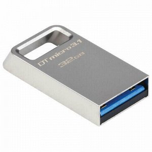 Флеш-диск 32 GB KINGSTON DataTraveler Micro USB 3.1, металлический корпус, серебряный, DTMC3/32GB
