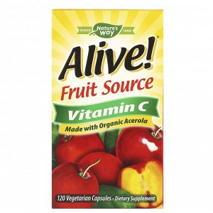 Nature's Way, Alive!, фруктовый источник витамина С, 120 вегетарианских капсул