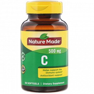 Nature Made, Витамин C, 500 мг, 60 мягких таблеток