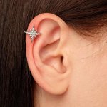 Серьга &quot;Каффа&quot; звезда со стразами, цвет белый в серебре