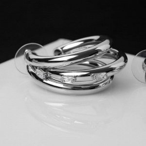 Серьги-кольца "Тринити" стразы, цвет белый в серебре