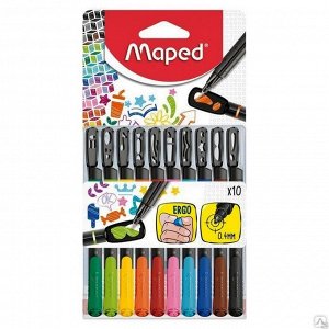 Maped. Ручка капиллярная "Graph Pep's Mania" набор 10 шт. с трафаретами, эргоном.(разноц) арт.749450