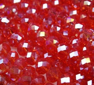 БП008ДС68 Хрустальные бусины Ярко-красный прозрачный (с покрытием) 6х8 мм, 25 шт.