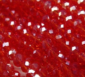 БП008ДС46 Хрустальные бусины Ярко-красный прозрачный (с покрытием) 4х6 мм, 45-50