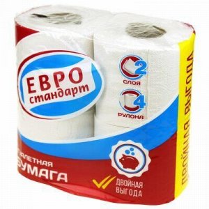 Туалетная бумага 2-х слойная "Евро Стандарт" 14м, 120 отрывн