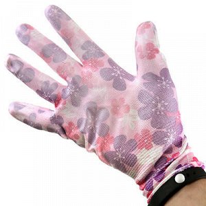 Перчатки полиэстер, обливные, рзмер L "Цветы" розовый (Китай)
