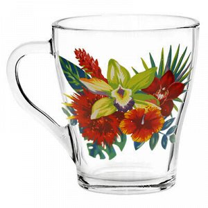 Кружка стеклянная "Тропические цветы" 250мл, д8см, h9,3см, ф
