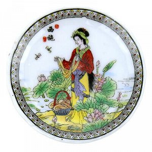 Магнит фарфоровый "Тарелка с китайскими мотивами" д5,5см h1см, цвета микс (Китай)