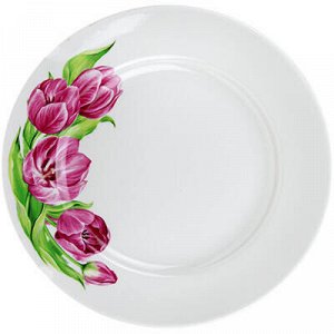 Тарелка мелкая фарфоровая "Розовые тюльпаны" д200мм, h25мм.