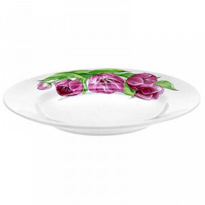 Тарелка мелкая фарфоровая "Розовые тюльпаны" д200мм, h25мм.