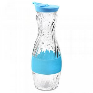 Бутылка стеклянная "Виражи" 0,9л h27,5см с широким горлом д5,8см, пластмассовая крышка-дозатор, в силиконовой оплетке, цвета микс (д/основания 6,8см) (Китай)