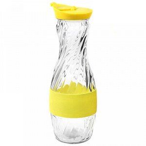 Бутылка стеклянная "Виражи" 0,9л h27,5см с широким горлом д5,8см, пластмассовая крышка-дозатор, в силиконовой оплетке, цвета микс (д/основания 6,8см) (Китай)