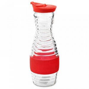 Бутылка стеклянная "Мираж" 0,9л h27,5см, с широким горлом д5,8см, пластмассовая крышка-дозатор, в силиконовой оплетке, цвета микс (д/основания 6,8см) (Китай)
