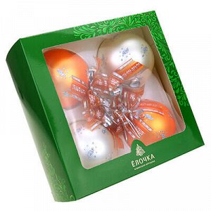 Елочная игрушка шар стеклянная "Чародейка" д7,5см, ручная художественная роспись, подарочная упаковка, набор 4шт (Россия)