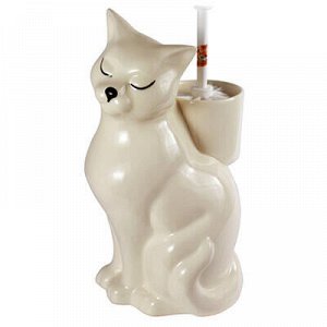 Подставка для унитазного ерша керамическая "Кошка белая" h35