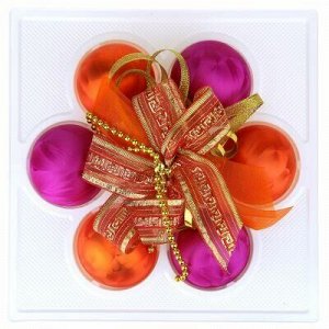 Елочная игрушка гирлянда стеклянная "Льдинка", 5 шаров, ручная художественная роспись, подарочная упаковка (Россия)
