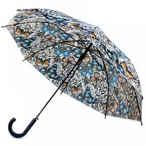 Зонт-трость полуавтомат "Бабочки 3D" PEVA, 8 лучей, д/купола