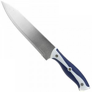 Нож кухонный 200мм прорезиненная ручка сине-белая, широкое л