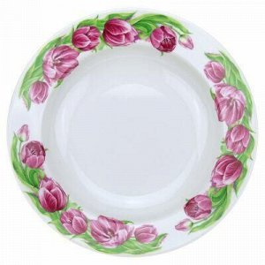 Тарелка глубокая фарфоровая "Розовые тюльпаны" д200мм, 250мл