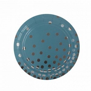Тарелка Голубая с серебряными кружочками, 23 см: набор из 6 шт., 23x23x1