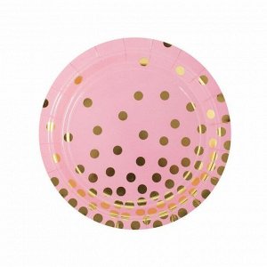 Тарелка Розовая с золотыми кружочками, 23 см: набор из 6 шт., 11,8x23x23