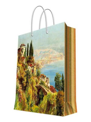 Бумажный пакет Итальянский городок для сувенирной продукции (26х32,4х12,7см, с ламинацией, плотность бумаги 140 г/м2) / 26х32,4х12,7