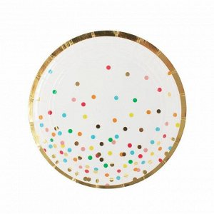 Тарелка Белая с разноцветными кружочками 23 см: набор из 6 шт., 1,8x23x23