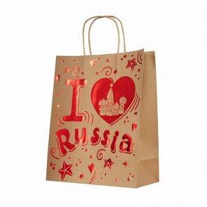Пакет из крафт-бумаги с тиснением Люблю Россию