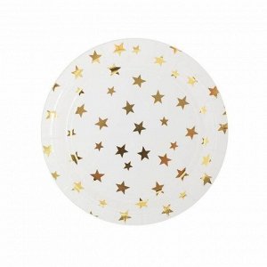 Тарелка Белая с золотыми звездами, 23 см: набор из 6 шт., 1,8x23x23