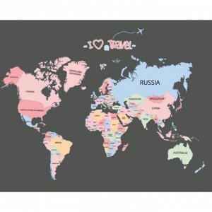 Наклейка пластик интерьерная цветная "Карта мира - путешествия" 60х90 см