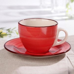 Чайная пара Доляна «Морской мир», чашка 200 мл, блюдце d=14,5 см, цвет красный
